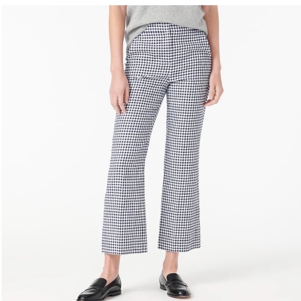 J.Crew‎ Hayden Gingham Black White Kick Out Crop Linen Blend Pants Size 0P